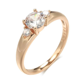 Sparkling AAA White Zircon 14K Rolled Rose Gold Luxury Romantic Wedding Engagement Fine Jewelry Ring For Women